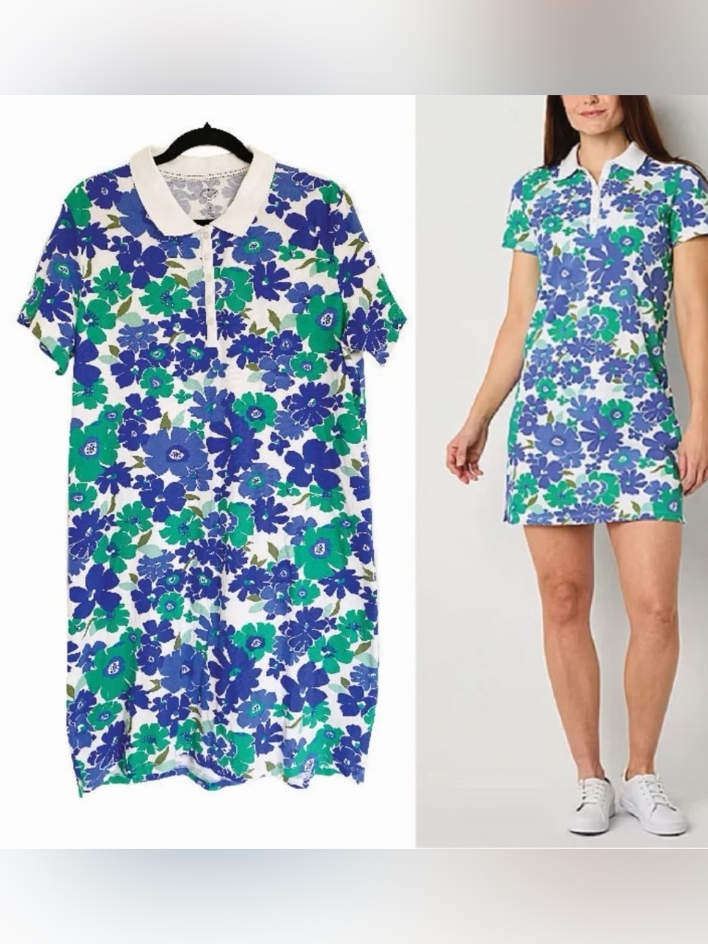 St. John's Bay Floral Polo Dress XL Cotton Stretch Golf Tennis Summer Preppy
